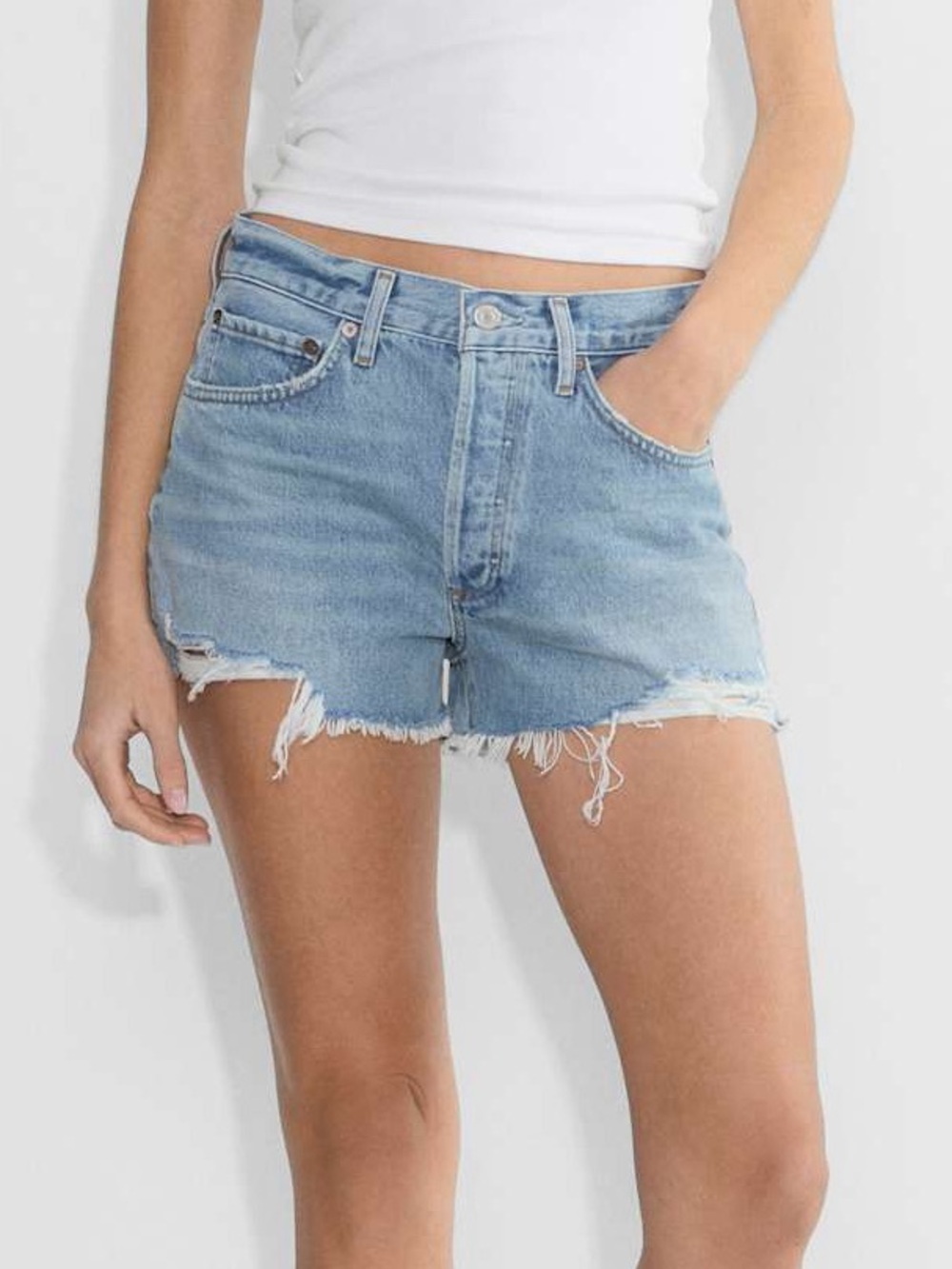 Agolde Light Wash Distressed Denim Parker Cutoff 100% Cotton Shorts Size 33
